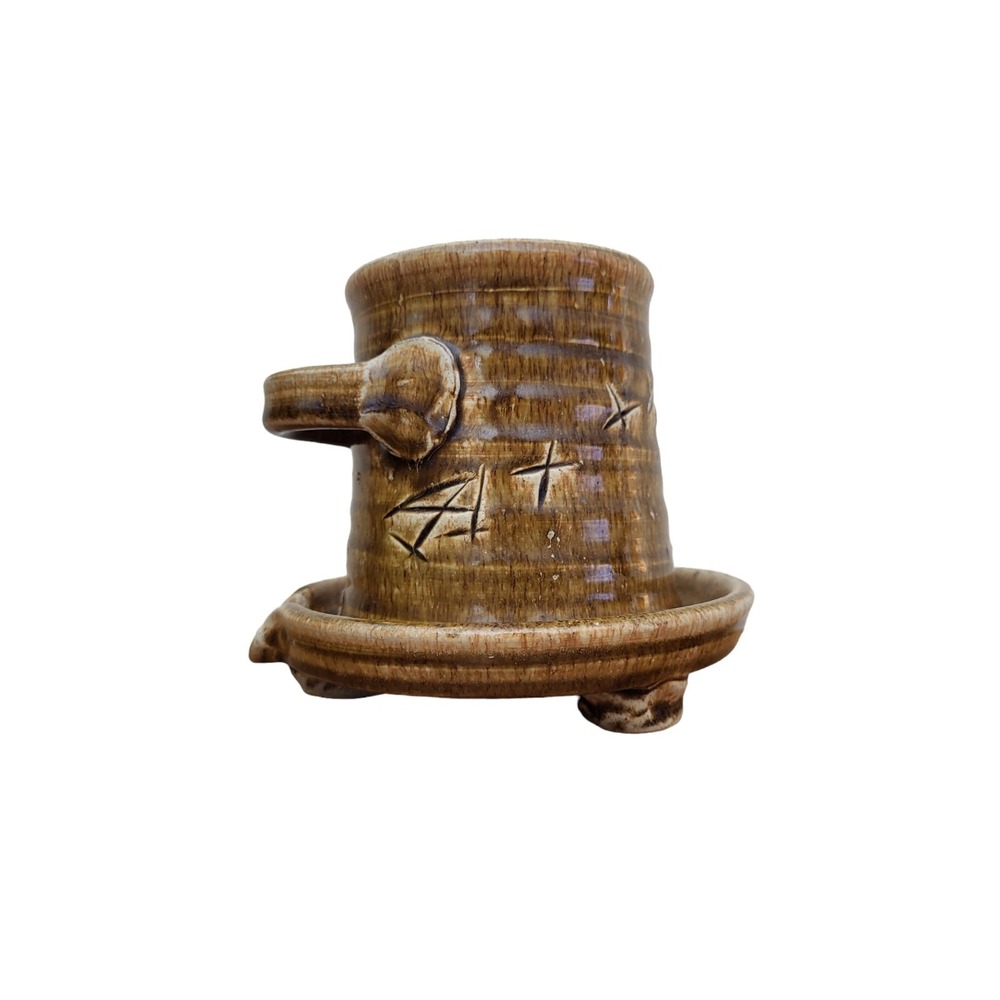 Microwave‎ Bacon Cooker Glazed Footed w/ Handle Artist Signed Pottery Handmade